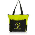 2021 China Wholesale Multi Function 600d Polyester Tote Bag with Side Mesh Bottle Holder and Front Slip Pock